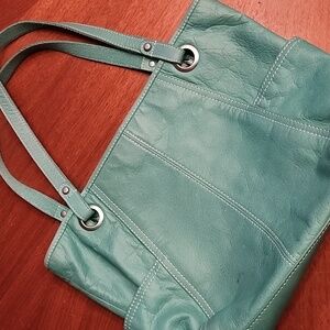 Fossil teal sea glass leather tote...SO PRETTY!!!
